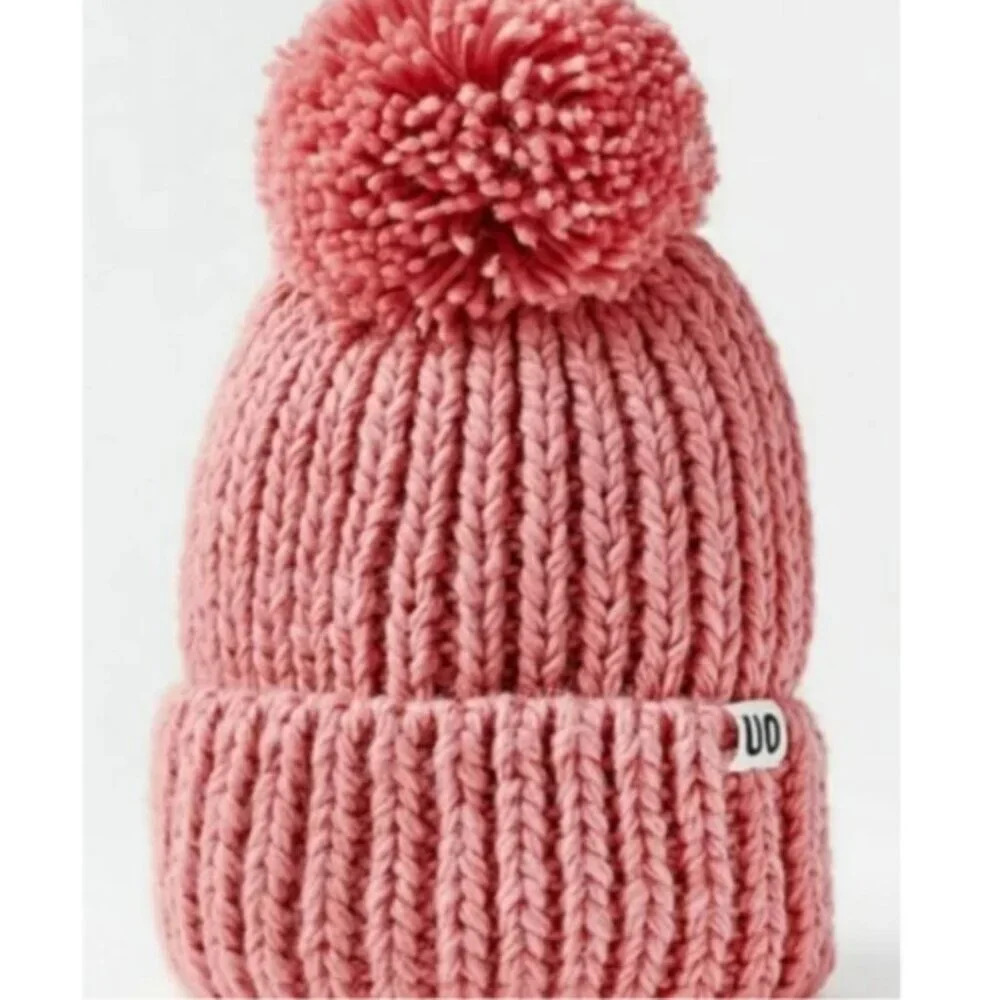 Urban Outfitters Pink Knit Pom-Pom Beanie